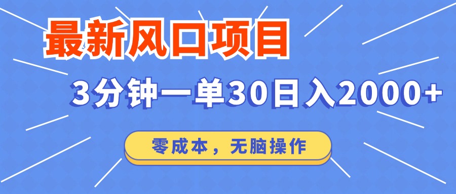 （12272期）最新风口项目操作，3分钟一单30。日入2000左右，零成本，无脑操作。-搞砸网络——教你躺赚