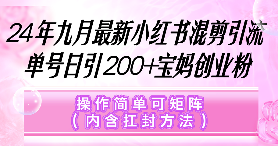 （12530期）小红书混剪引流，单号日引200+宝妈创业粉，操作简单可矩阵（内含扛封…-搞砸网络——教你躺赚