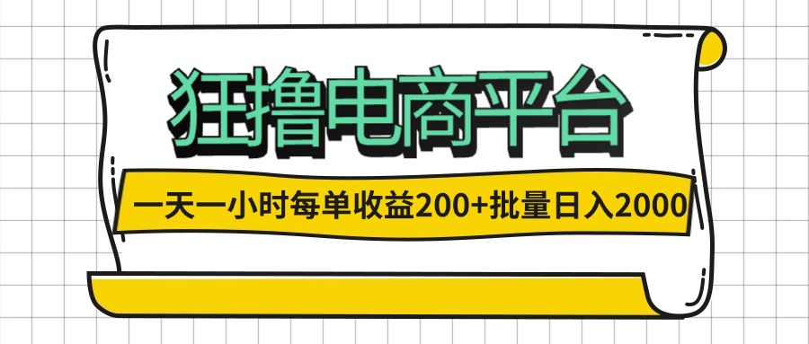 （12463期）一天一小时 狂撸电商平台 每单收益200+ 批量日入2000+-搞砸网络——教你躺赚