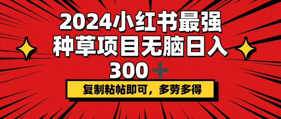 （12336期）2024小红书最强种草项目，无脑日入300+，复制粘帖即可，多劳多得-搞砸网络——教你躺赚