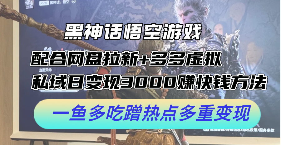 （12316期）黑神话悟空游戏配合网盘拉新+多多虚拟+私域日变现3000+赚快钱方法。…-搞砸网络——教你躺赚