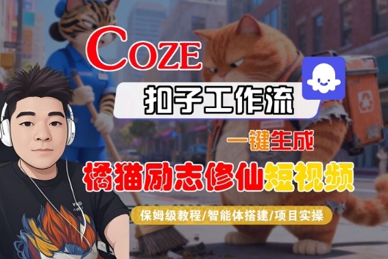 Coze扣子智能体工作流一键生成“橘猫励志修仙“短视频，全流程保姆级教学-搞砸网络-www.gaoza.cn