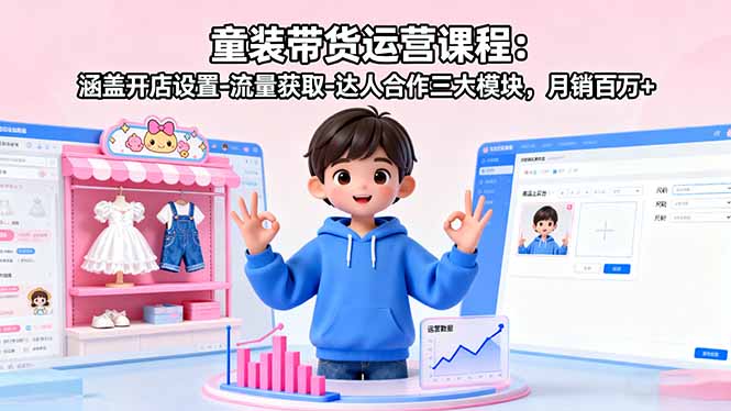 童装带货运营课程：涵盖开店设置-流量获取-达人合作三大模块，月销百万+-搞砸网络-www.gaoza.cn