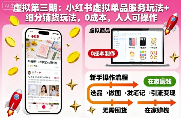 虚拟第三期：小红书虚拟单品服务玩法+细分铺货玩法，0成本，人人可操作(更新)-搞砸网络-www.gaoza.cn