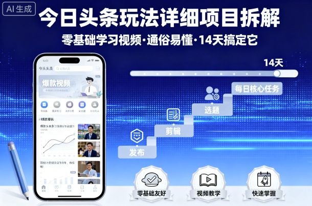 今日头条玩法详细项目拆解，零基础学习视频 通俗易懂 14天搞定它-搞砸网络-www.gaoza.cn
