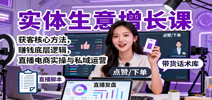 实体生意增长课：获客核心方法，赚钱底层逻辑，直播电商实操与私域运营-搞砸网络-www.gaoza.cn