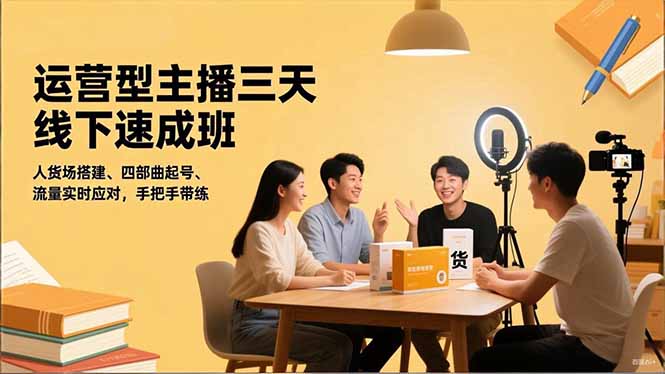 运营型主播三天线下班，人货场搭建,四部曲起号,流量实时应对，手把手带练-搞砸网络-www.gaoza.cn