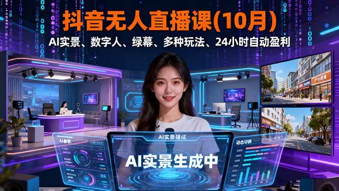 （16355期）抖音无人直播课(10月)，AI实景、数字人、绿幕、多种玩法、24小时自动盈利-搞砸网络-www.gaoza.cn