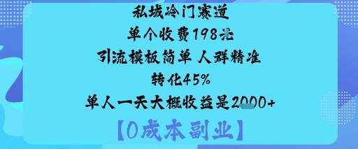 私域冷门赛道:单个收费198米引流模板简单人群精准转化45%单人一天大概收益是1k+-搞砸网络-www.gaoza.cn
