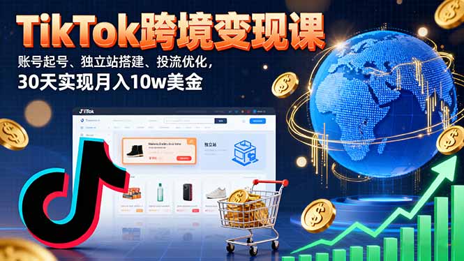 TikTok跨境变现课：账号起号、独立站搭建、投流优化，30天实现月入10w美金-搞砸网络-www.gaoza.cn