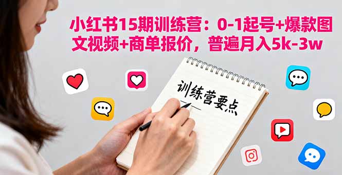 小红书15期训练营：0-1起号+爆款图文视频+商单报价，普遍月入5k-3w-搞砸网络-www.gaoza.cn