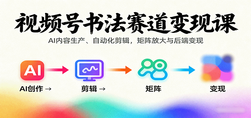 视频号书法赛道变现课：AI内容生产、自动化剪辑，矩阵放大与后端变现-搞砸网络-www.gaoza.cn