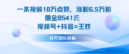 一条视频18W点赞，涨粉6.5W粉佣金8541米，视频号+抖音=王炸-搞砸网络-www.gaoza.cn