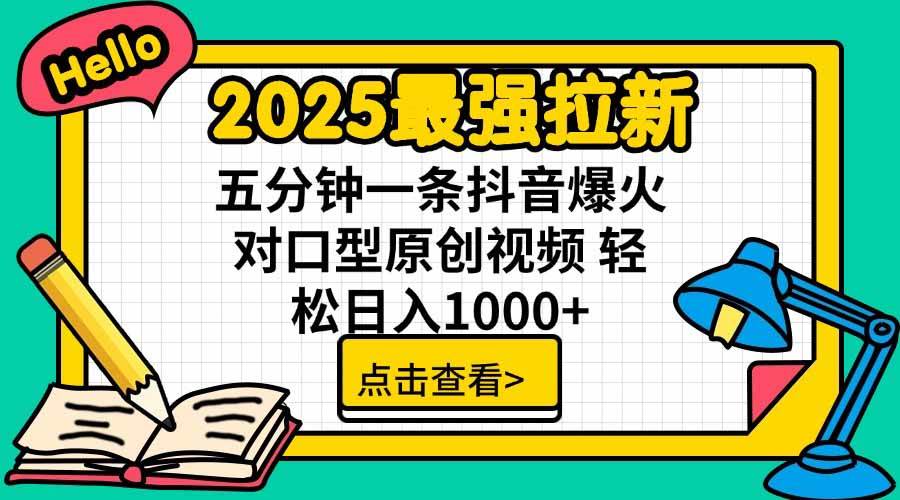 图片[1]-（15736期）2025最强拉新，单用户下载5块佣金，5分钟一条抖音爆火原创对口型视频，…-搞砸网络-www.gaoza.cn