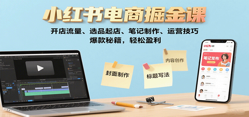 小红书电商掘金课：开店流量、选品起店、笔记制作、运营技巧，爆款秘籍，轻松盈利-搞砸网络-www.gaoza.cn