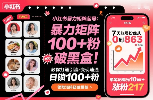 小红书暴力矩阵起号，教你打通引流-变现速通，日锁100+粉，破流量黑盒-搞砸网络-www.gaoza.cn