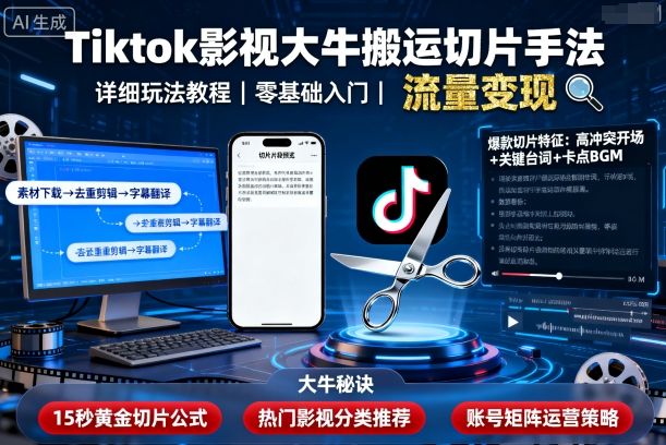 Tiktok影视大牛搬运切片手法，详细玩法教程-搞砸网络-www.gaoza.cn