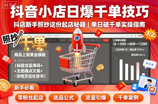 抖音小店日爆千单技巧，抖店新手照抄这份起店秘籍，单日破千单-搞砸网络-www.gaoza.cn