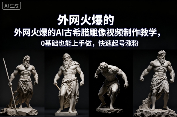 外网火爆的AI古希腊雕像视频制作教学，0基础也能上手做，快速起号涨粉-搞砸网络-www.gaoza.cn