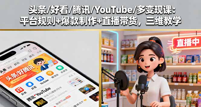 头条/好看/腾讯/YouTube/多变现课：平台规则+爆款制作+直播带货，三维教学-搞砸网络-www.gaoza.cn