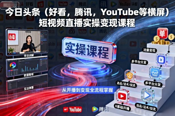 今日头条(好看，腾讯，YouTube等横屏)短视频直播实操变现课程-搞砸网络-www.gaoza.cn