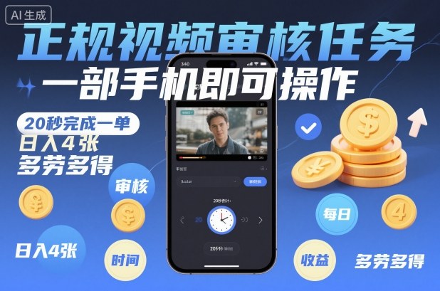 正规视频审核任务，一部手机即可操作，20秒完成一单，日入4张，多劳多得【揭秘】-搞砸网络-www.gaoza.cn