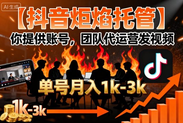 【抖音炬焰托管】你提供账号，团队代运营发视频，单号月入1k+【揭秘】-搞砸网络-www.gaoza.cn