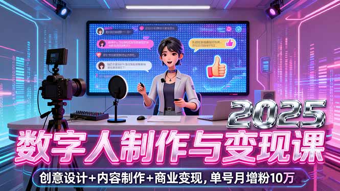2025数字人制作与变现课，创意设计+内容制作+商业变现，单号月增粉10万+-搞砸网络-www.gaoza.cn