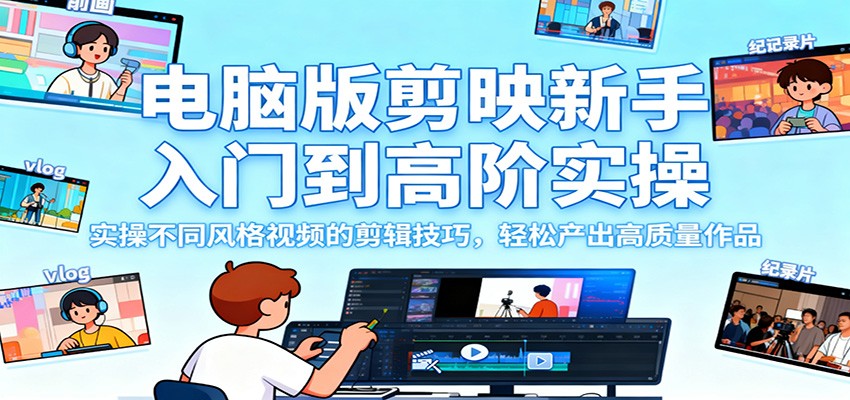 电脑版剪映新手入门到高阶实操，实操不同风格视频的剪辑技巧，轻松产出高质量作品-搞砸网络-www.gaoza.cn