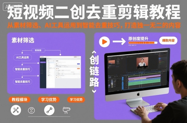 短视频二创去重剪辑教程，从素材筛选、AI工具运用到智能去重技巧，打造独一无二的内容-搞砸网络-www.gaoza.cn