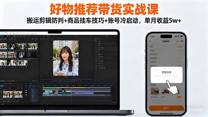 好物推荐带货实战课：搬运剪辑防判+商品挂车技巧+账号冷启动，单月收益5w+-搞砸网络-www.gaoza.cn