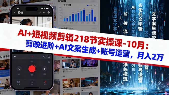 AI+短视频剪辑218节实操课-10月：剪映进阶+AI文案生成+账号运营，月入2万-搞砸网络-www.gaoza.cn