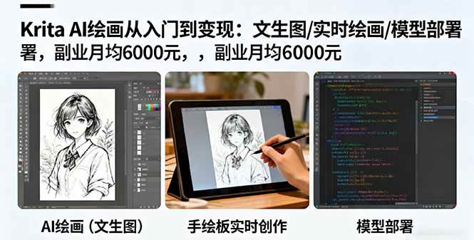 （16222期）Krita AI绘画从入门到变现：文生图/实时绘画/模型部署，副业月均6000元-搞砸网络-www.gaoza.cn