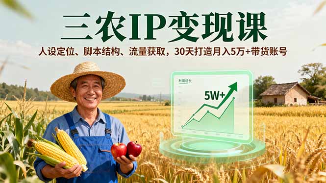 三农IP变现课，人设定位、脚本结构、流量获取，30天打造月入5万+带货账号-搞砸网络-www.gaoza.cn