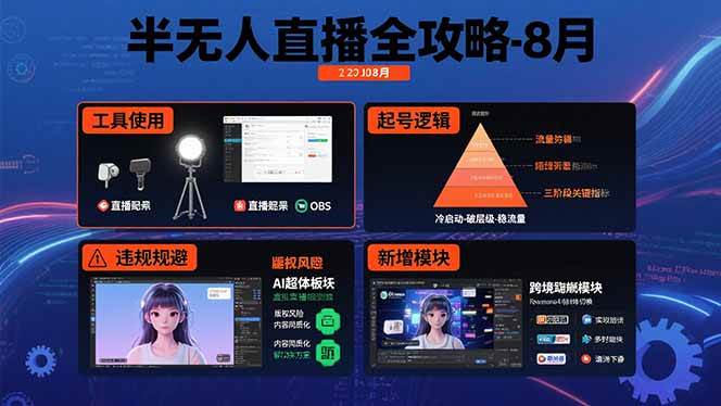 （15669期）半无人直播全攻略-8月：工具使用+起号逻辑+违规规避,新增AI超体与跨境模块-搞砸网络-www.gaoza.cn