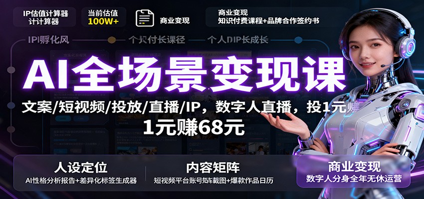 AI全场景变现课：文案/短视频/投放/直播/IP，数字人直播，投1元赚68元-搞砸网络-www.gaoza.cn