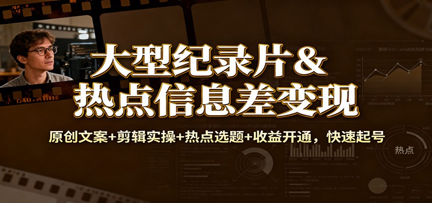 大型纪录片&热点信息差变现：原创文案+剪辑实操+热点选题+收益开通，快速起号-搞砸网络-www.gaoza.cn