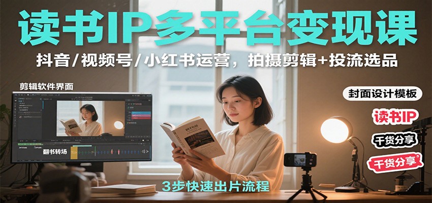 读书IP多平台变现课：抖音/视频号/小红书运营，拍摄剪辑+投流选品-搞砸网络-www.gaoza.cn