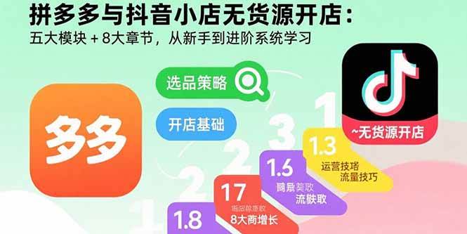 （15805期）拼多多与抖音小店无货源开店：五大模块+8大章节，从新手到进阶系统学习-搞砸网络-www.gaoza.cn