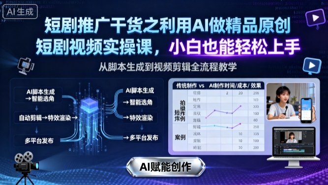 短剧推广干货之利用AI做精品原创短剧视频实操课，小白也能轻松上手-搞砸网络-www.gaoza.cn