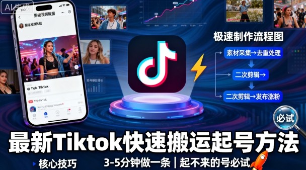 最新Tiktok快速搬运快速起号方法，3-5分钟做一条，起不来的号可以试试-搞砸网络-www.gaoza.cn