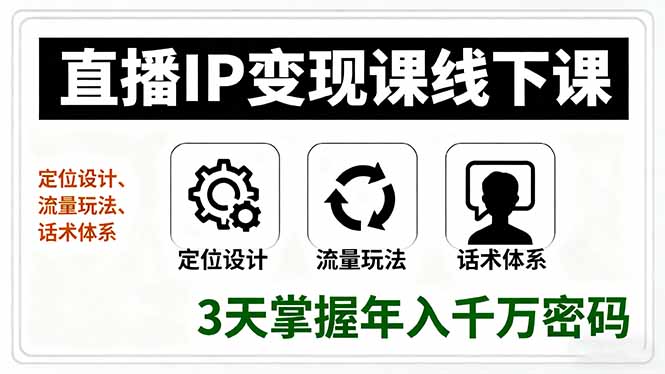 直播IP变现课线下课，定位设计、流量玩法、话术体系，3天掌握年入千万密码-搞砸网络-www.gaoza.cn