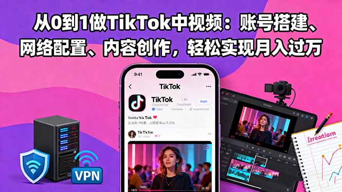 从0到1做TikTok中视频：账号搭建、网络配置、内容创作，轻松实现月入过万-搞砸网络-www.gaoza.cn
