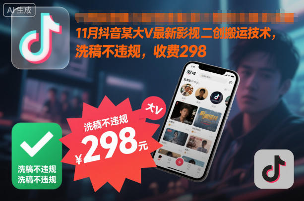 11月抖音某大V最新影视二创搬运技术，洗稿不违规，收费298-搞砸网络-www.gaoza.cn
