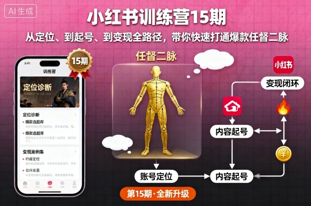 小红书训练营15期，从定位、到起号、到变现全路径，带你快速打通爆款任督二脉-搞砸网络-www.gaoza.cn
