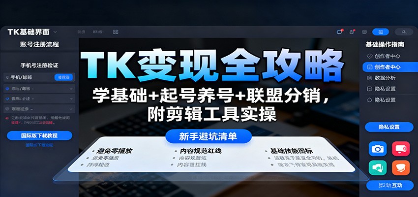 TK变现全攻略：学基础+起号养号+联盟分销，附剪辑工具实操-搞砸网络-www.gaoza.cn