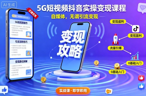 5G短视频抖音实操变现课程，自媒体，无谓引流变现-搞砸网络-www.gaoza.cn