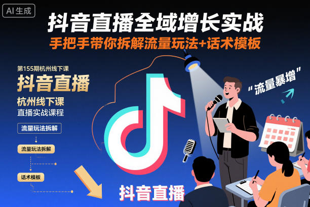 抖音直播全域增长实战第155期杭州线下课，手把手带你拆解流量玩法+话术模板-搞砸网络-www.gaoza.cn
