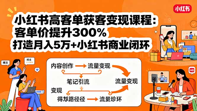 小红书高客单获客变现课程：客单价提升300%，打造月入10万+小红书商业闭环-搞砸网络-www.gaoza.cn
