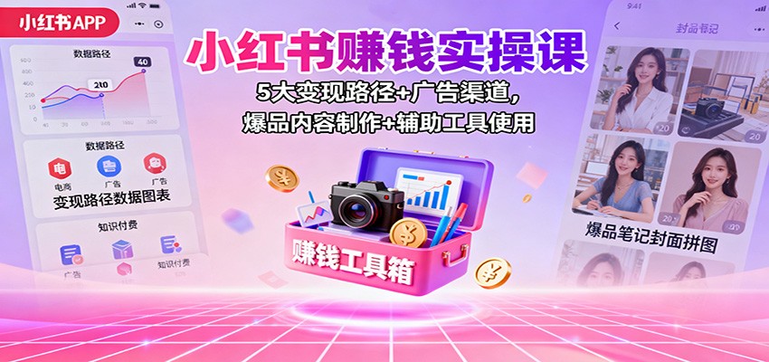 小红书赚钱实操课：5大变现路径+广告渠道，爆品内容制作+辅助工具使用-搞砸网络-www.gaoza.cn